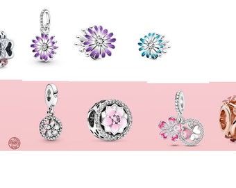 Charms Anhänger Charm kompatibel für Pandora 925 Sterling Silber Blume Blumen  verschiedene Farben und Formen