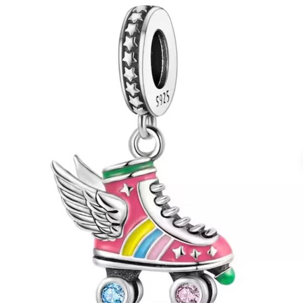 Charms Pendentif Charm Compatible avec Pandora 925 Sterling Rainbow Roller Skate Roller Skate