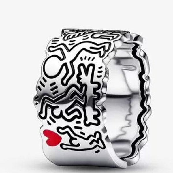 Keith Haring™ x Pandora Line Art Liebe & Menschen Breiter Ring