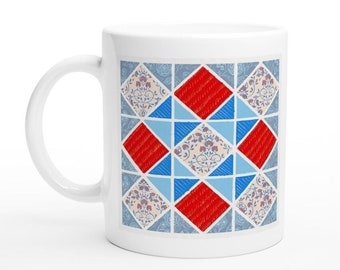 Taza de cerámica con diseño de patchwork acolchado / Diseño de estrella de Kansas (325 ml)