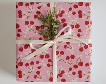 Papel de regalo con lazo de cereza Coquette, rosa (juego de 3)