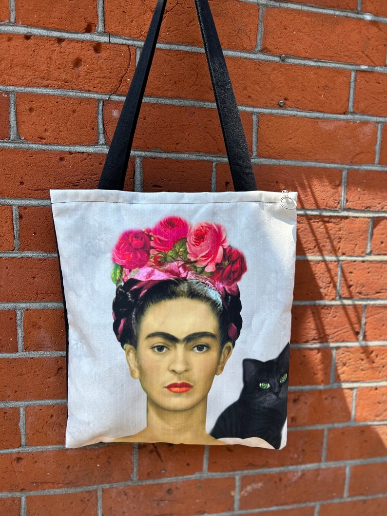 Unique Print Design Tote Bag, Frida Kahlo Colourful Zip up Tote