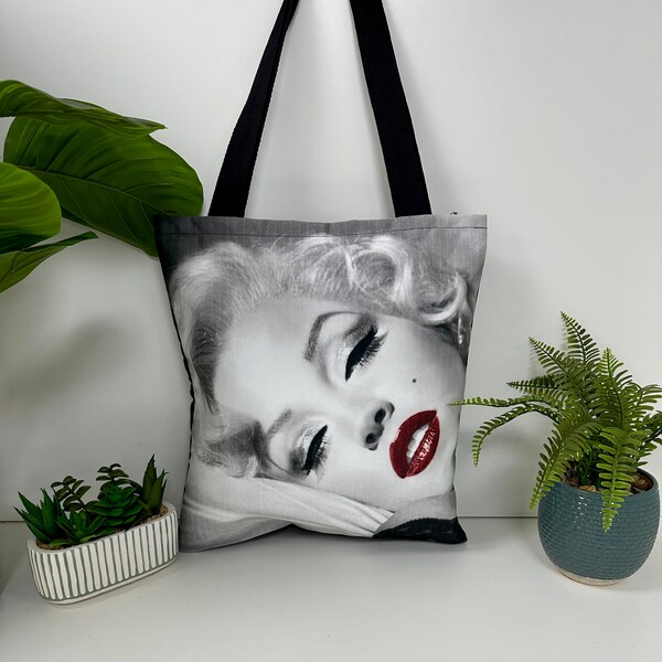 Sac fourre-tout zippé Marilyn Monroe, sac acheteur pop art, sac fourre-tout en tissu imprimé, sac réutilisable Marilyn Monroe, sac rectangulaire en tissu