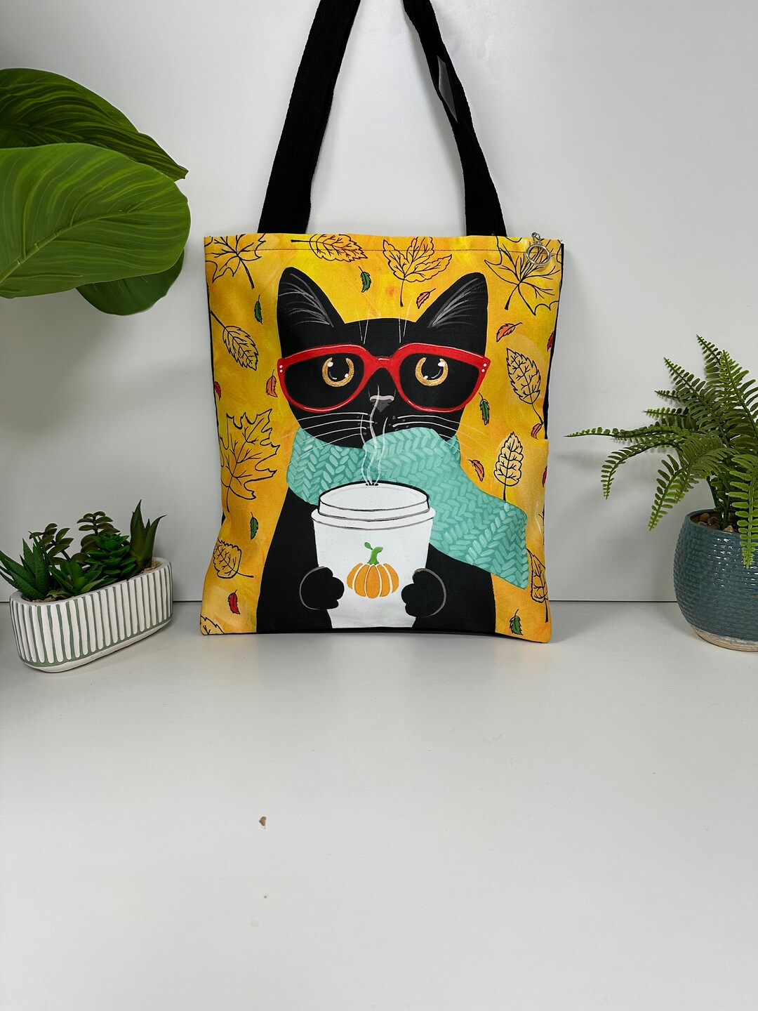 Cat Zip Tote Bag Pop Art Shopper Bag Printed Fabric Tote Etsy