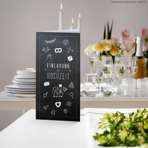 Karten Hochzeit - Einladung - Blackboard Doodle - DIN lang hoch