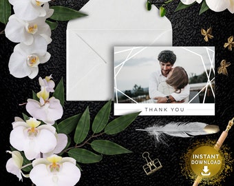 Wedding Thank You Card (Folded/Flat) | Photo Thank You Template | Printable Thank You Card | Wedding Thanks | Digital Download | #MOD&MEMORY