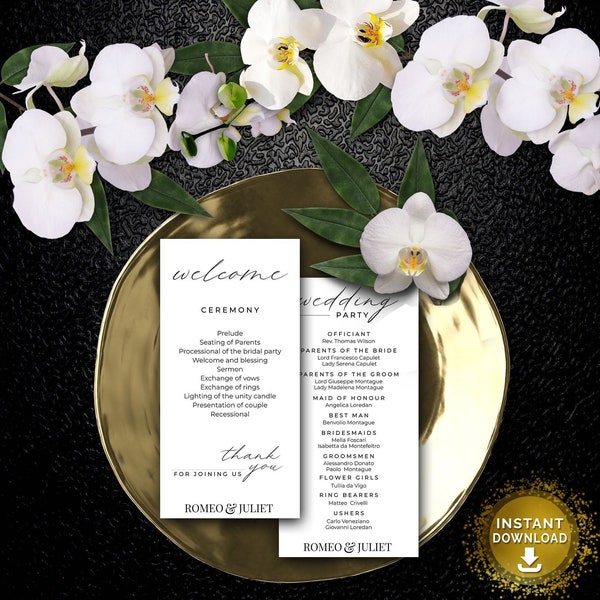 Wedding Program Template | Ceremony Order of Service | Wedding-Party VIP's | Wedding Reception Schedule | Digital Download | #MOD&MEMORY