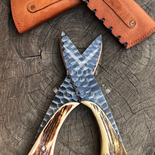 Handmade Antler Handled Knife With Leather Sheath Deer Antler Beautiful gift for shops father-gift for son-gift for love-Bowie Knife-GroomsmenGift