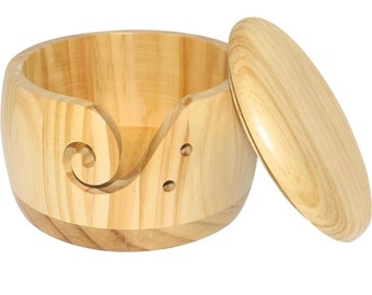 Wooden Yarn Bowl Holder with Holes Handmade Yarn Storage Bowl for Crocheting Knitting Accessories Wool Ball Storage Gift for Knitter