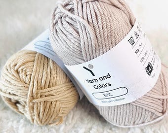 Yarn and Colors Epic 100% Aran Cotton Worsted Weight Crochet Yarn 50g Amigurumi Supersoft Smooth Anti Pilling Wool Baby Safe Everyday