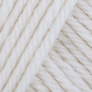 May include: Close-up of a white yarn skein. The yarn is soft and fluffy, with a slightly textured surface.