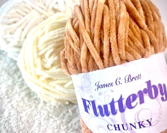 James C Brett FLUTTERBY Chunky chenille super volumineuse peluche velours le plus doux Amigurumi volumineux à tricoter Crochet Evetyday laine 100 g 56 couleurs