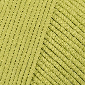 May include: Close-up of a skein of light green yarn. The yarn is soft and fluffy, and it has a subtle sheen.
