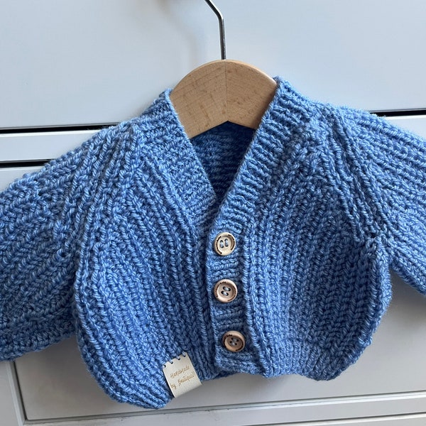 Baby Blue Gender Neutral Crocheted Knitted Cardigan Unisex Pullover Outfit Bespoke Custom Hand Made Sweater All Weather Babies Jumper Gift