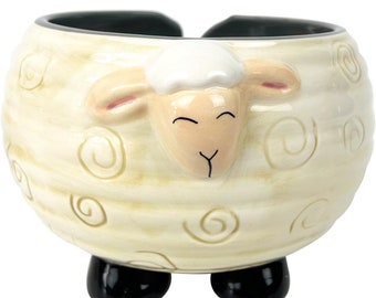 Ceramic Sheep Handmade Craft Knitting Storage Bowl With Holes Sewing Crocheting Accessories Holder Gift for Knitters Mothers Day Organizer