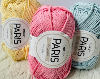 Drops Paris 100% Cotton Aran Worsted Weight  Yarn 50g Super Soft Baby Safe Sensitiv Skin Itch Perfect for Crochet Knitting and  Amigurumi