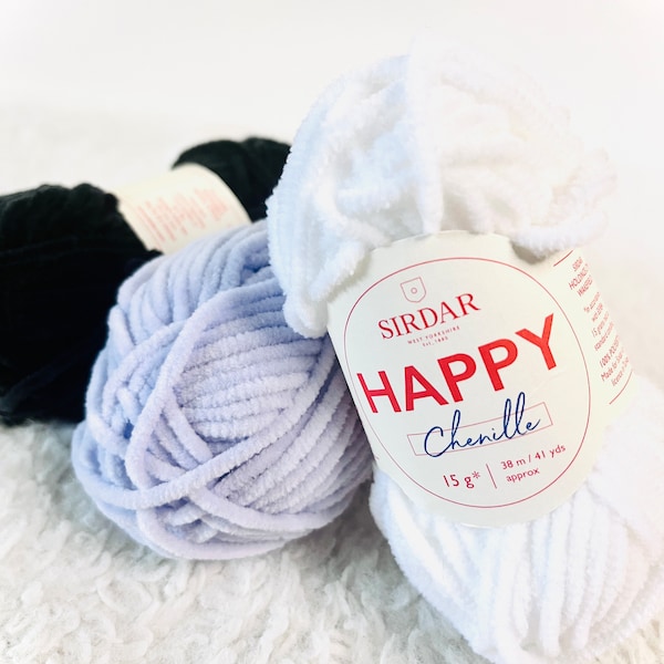 SIRDAR Happy Chenille Supersoft Velvet Fluffy Feathery Yarn 15g Fuzzy Amigurumi Baby Safe Polyester Faux Fur Teddy Wool Plush DK 38 metres