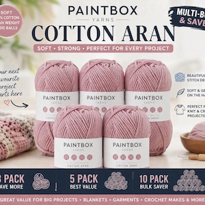 Paintbox Cotton Aran Yarn 100g – Soft Cotton Knitting Yarn | Crochet Yarn | 3, 5, 10 Ball Value Packs | Multi Buy Save