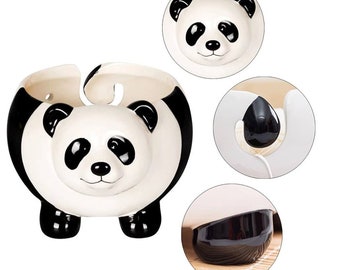 Panda Ceramic Yarn Bowl Holder with Holes Handmade Yarn Storage Bowl for Crocheting Knitting Accessories Wool Ball Storage Gift for Knitter
