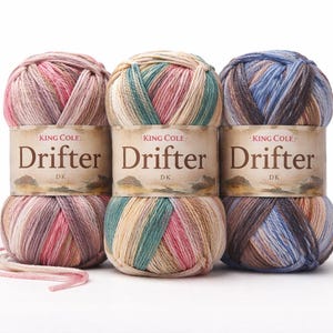Laine Drifter DK King Cole - Laine à tricoter double auto-rayante pour tricot et crochet - Mélange de laine acrylique doux - 100 g