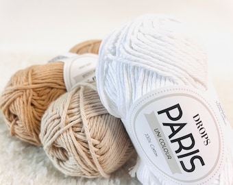 DROPS Paris 100% Cotton Supersoft 10ply Aran Worsted Weight Yarn 50g Delicate Sensitive Baby Safe Amigurumi Wool Itch Free Beginner 75m