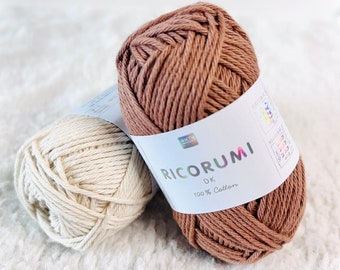 RICORUMI 100% Pure Cotton Double Knitting Everyday Yarn 25g Super Soft Amigurumi Baby Safe Anti Pilling Itch Free Wool RICO  Smooth Crochet