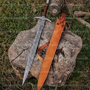Hand Forged Damascus Steel Viking Sword, Damascus Steel Vikings sword, Hand Made Sword, Combat sword, Damascus Sword With Leather Sheath