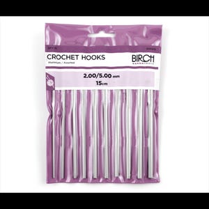 Birch Crochet Hook pack of 10, 2mm-5mm - ALUMINIUM