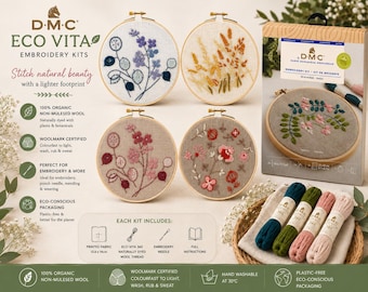 DMC Eco Vita Embroidery Kit | Organic Wool, Botanical Designs, Sustainable Craft