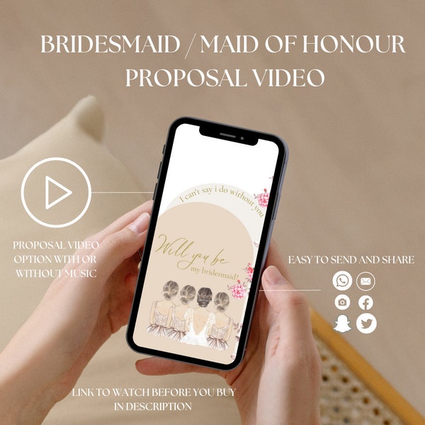 Bridesmaid Proposal Video Text, Will You Be My Bridesmaid/Maid of Honour, Flower Girl, Digital Electronic Invitation Instant Download