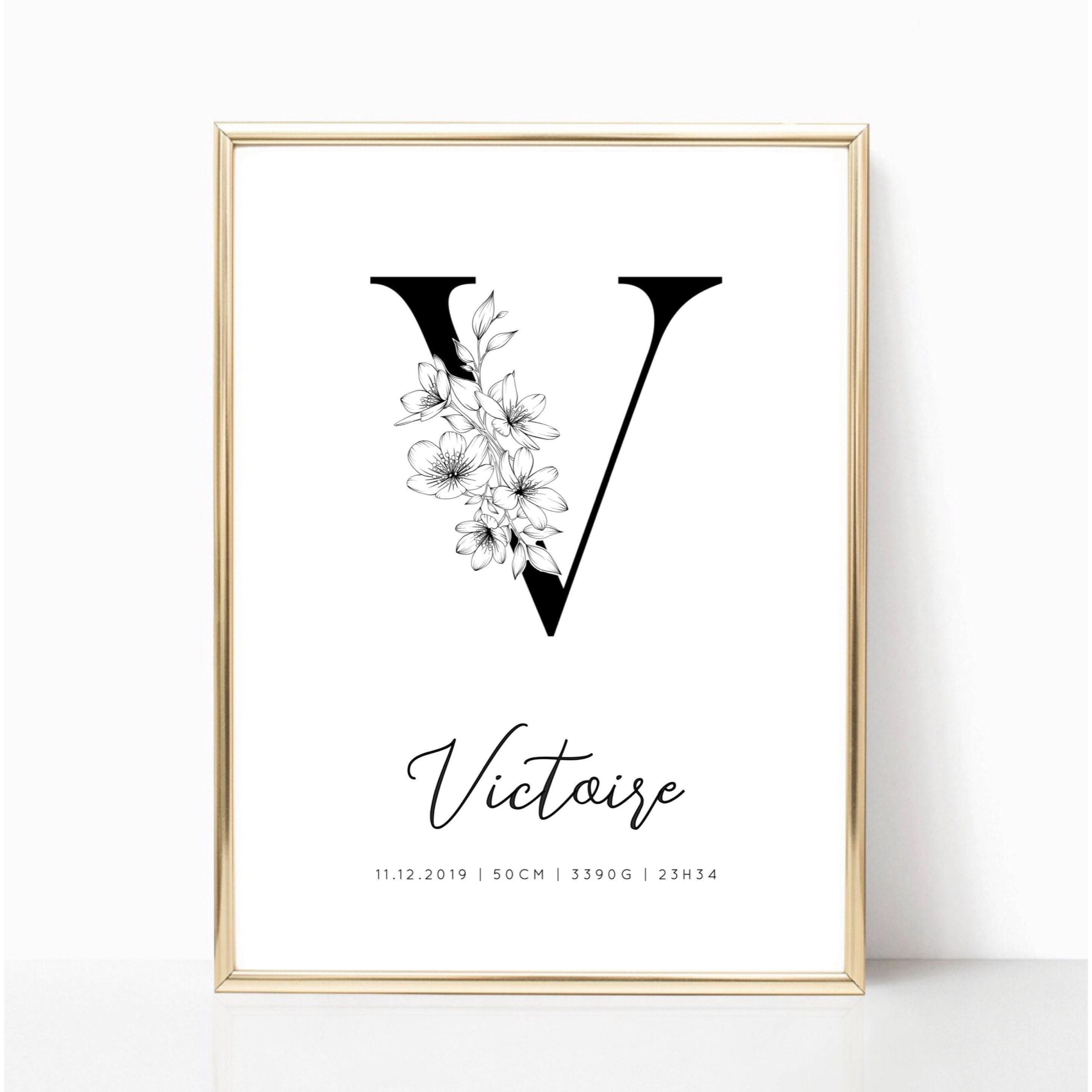 Affiche Naissance Initiale - Monochrome Fleurie A4