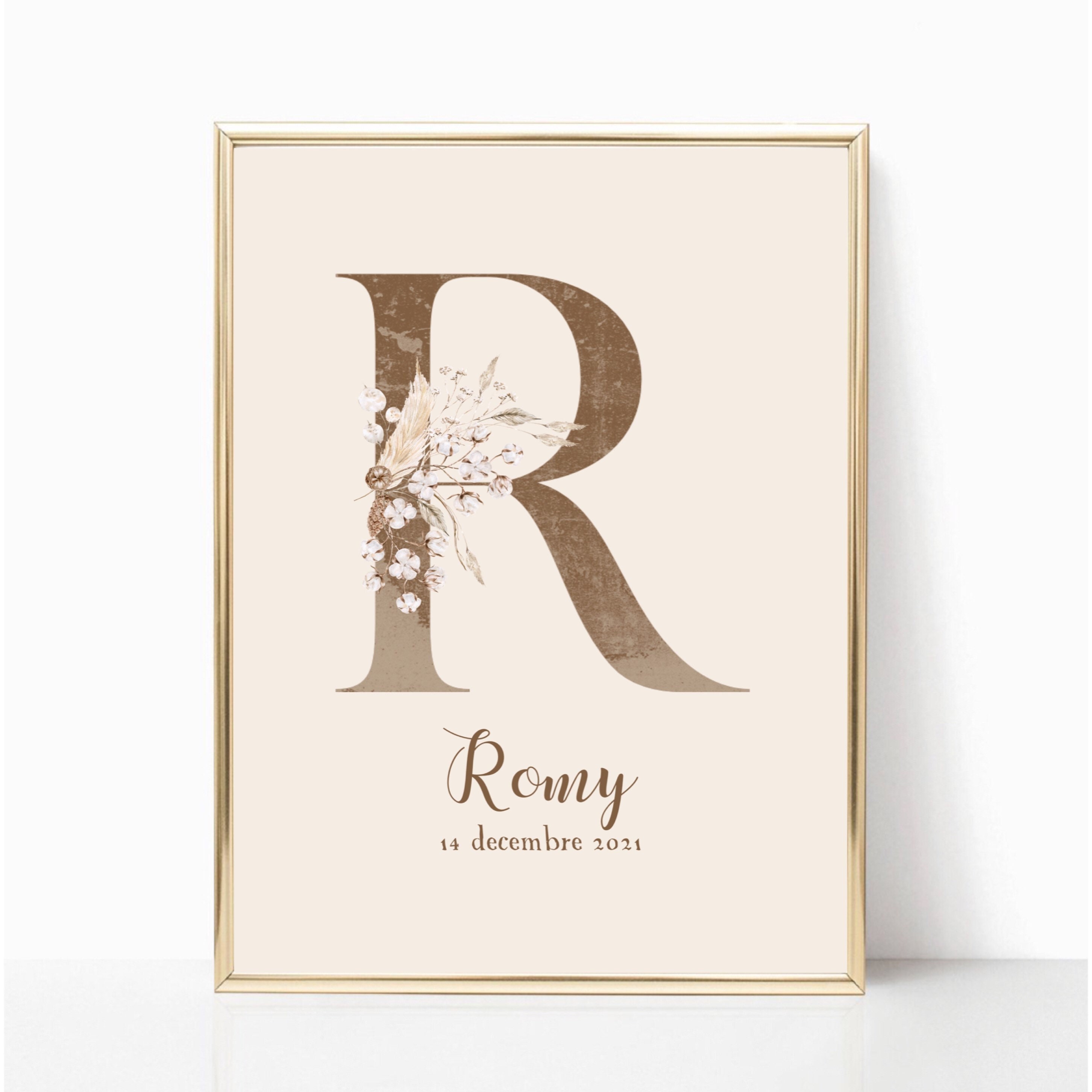 Affiche Naissance Initiale Bouquet d'hiver - Noisette A4
