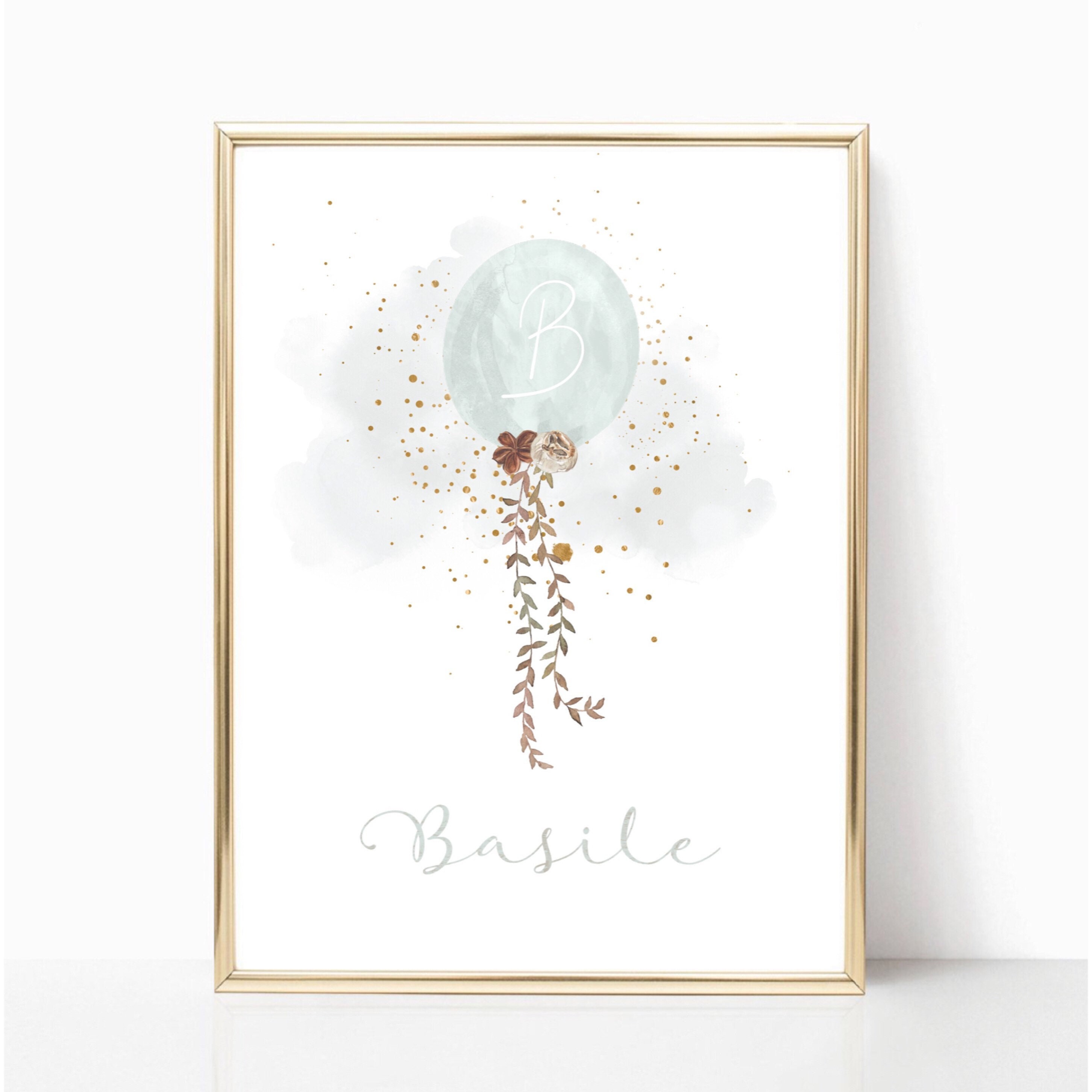 Affiche Prénom - Ballon Bohème Gris A4