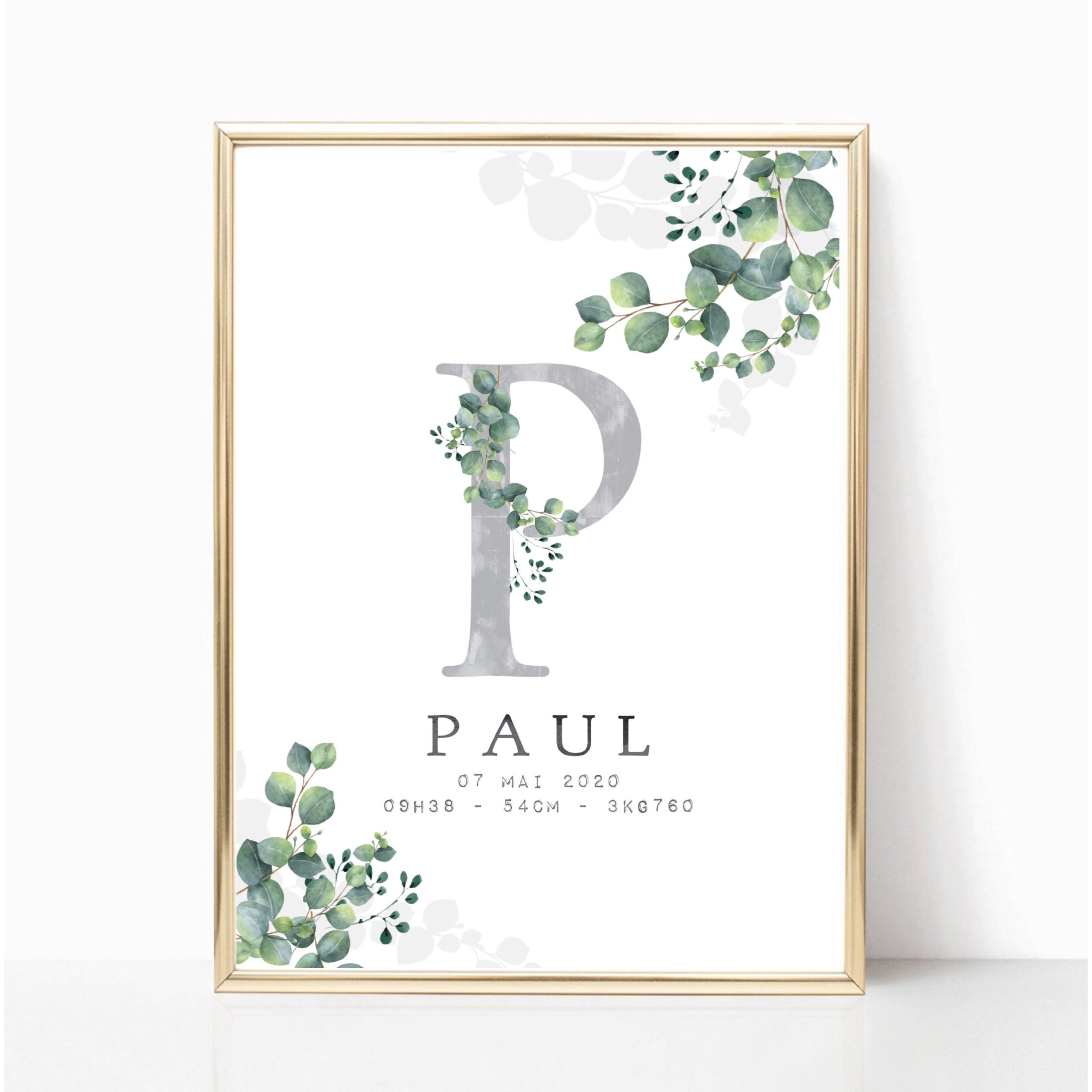 Affiche Naissance Initiale - Eucalyptus A4