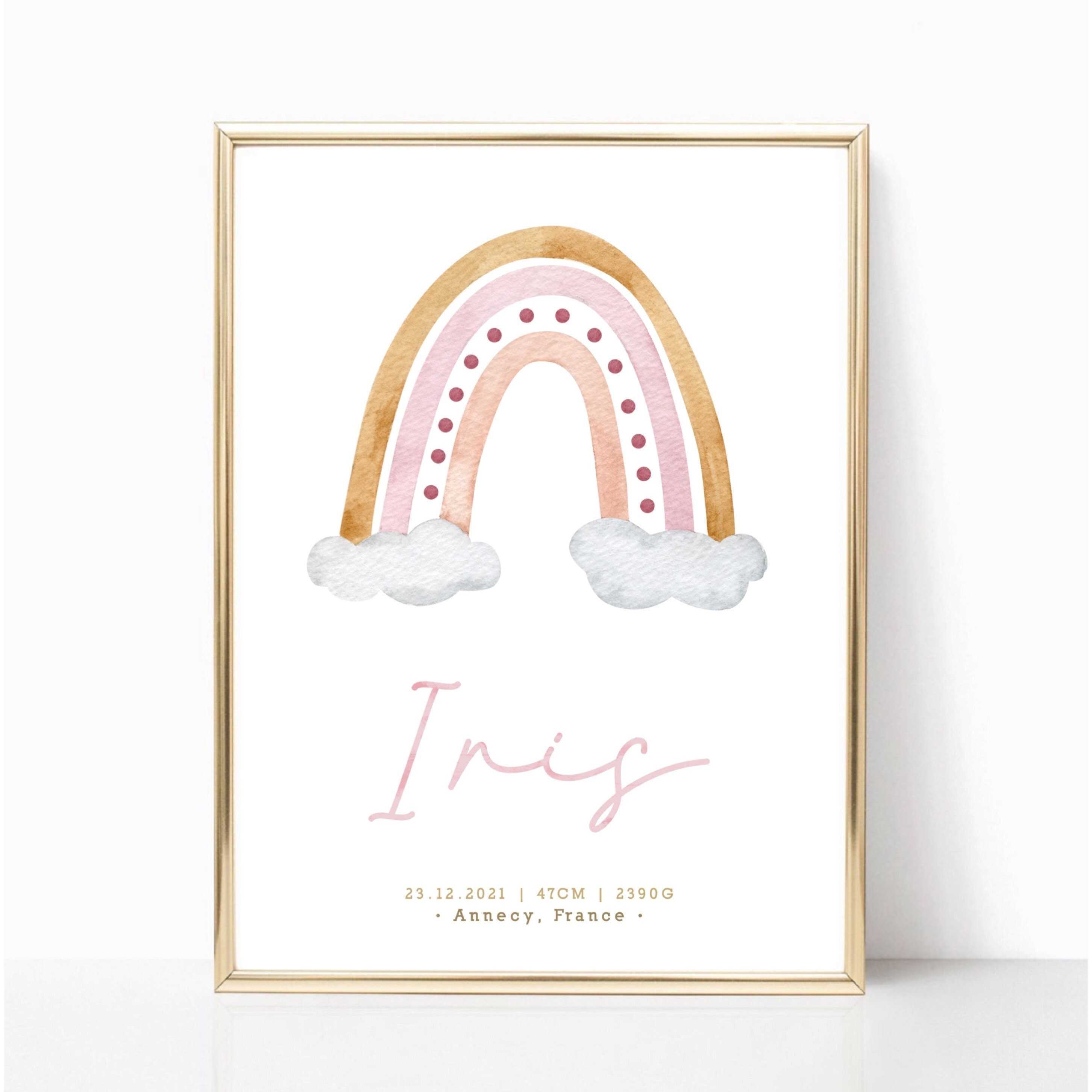 Affiche Naissance - Arc en Ciel Aquarelle 4 A4