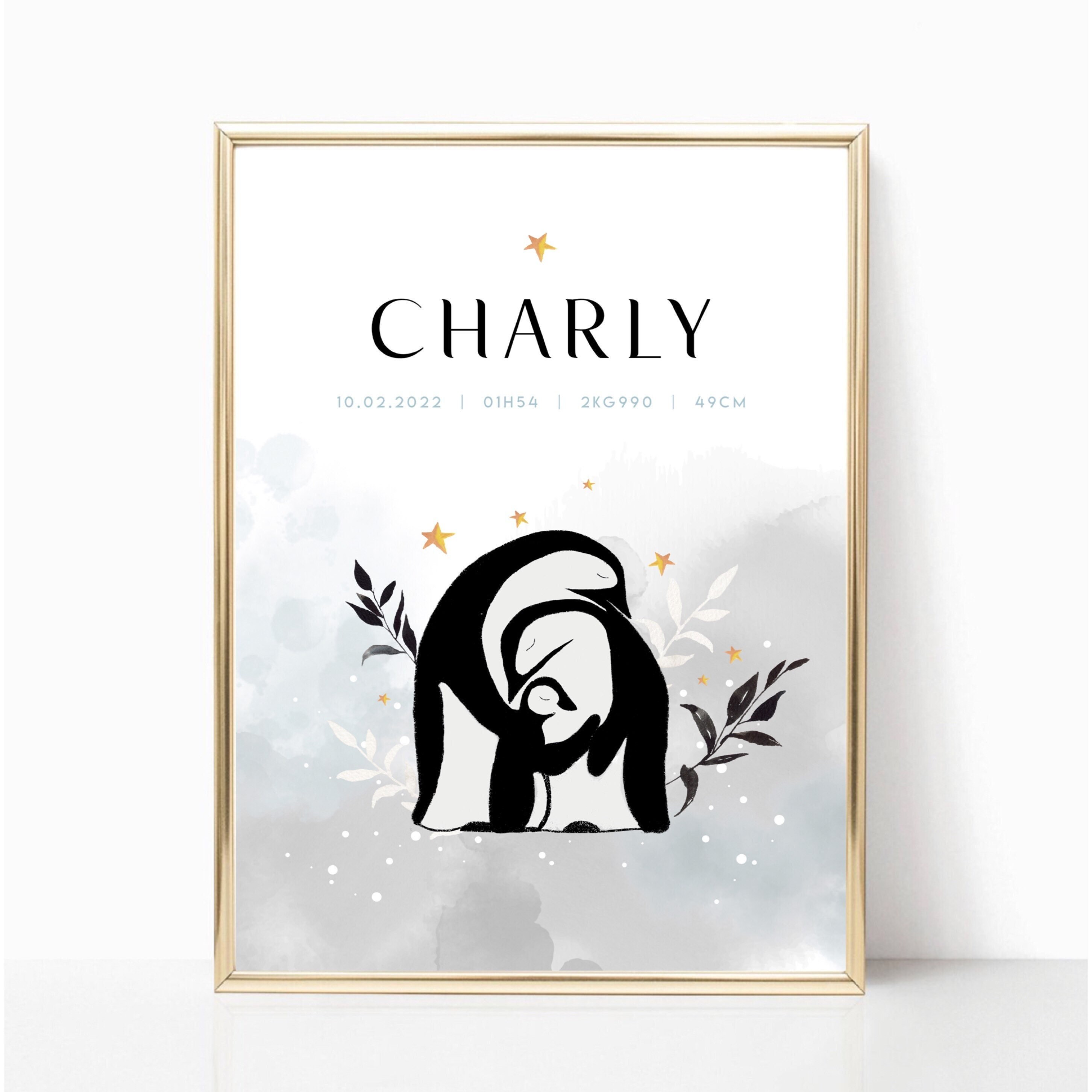 Affiche Naissance - Pingouins A4