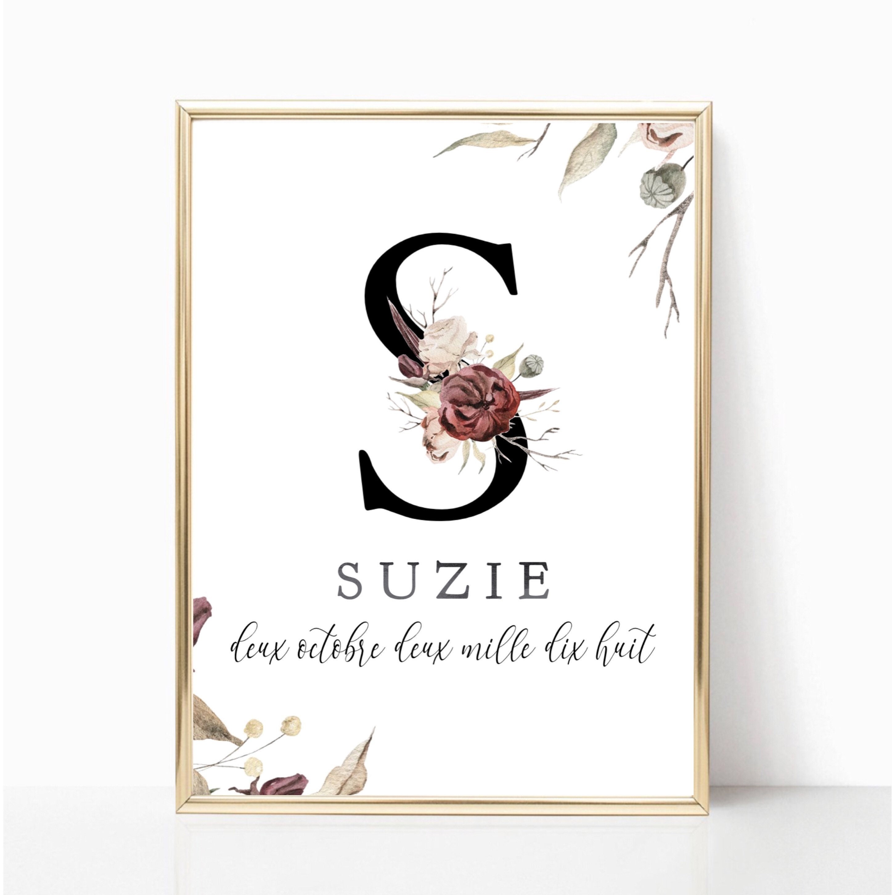 Affiche Naissance Initiale - Bouquet Pourpre A4