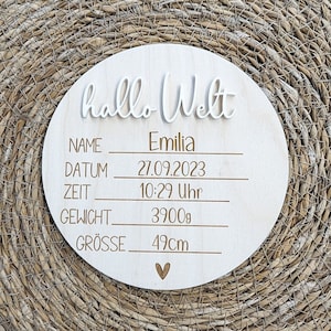 Milestone card Milestone card made of wood for birth Hello world acrylic with name and dates of birth engraved 3D effect by acrylic name
