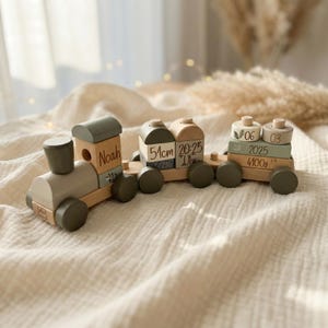 Personalisierter Holzzug mit Gravur – Geschenk zur Geburt & Taufe – Name + Geburtsdaten – Holzspielzeug Baby