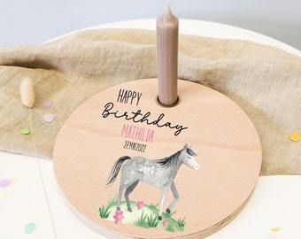 Personalisierter Geburtstagsteller Kerzenhalter Pferd Pony individuelle Geburtstagsdeko hochwertig bedruckt 1. Geburstag Babygeschenk