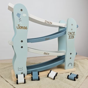 Marble run, baptism, marble run blue, personalized, race track, highway wood, marble run baby, personalized car slide, baby room boy image 2