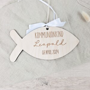 Türschild mit Name Personalisiert Fisch Kommunionkind Geschenk zur heiligen Kommunion Holztürschild Kommunionsgeschenk Namensschild Bild 3