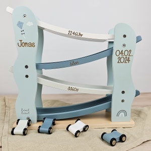 Marble run, baptism, marble run blue, personalized, race track, highway wood, marble run baby, personalized car slide, baby room boy image 3