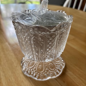 Vintage Avon Fostoria Candle Holder | Clear Pressed Glass | Diamond Cut Flower Pattern | Candle Holder | Avon Collectible | 1970’s