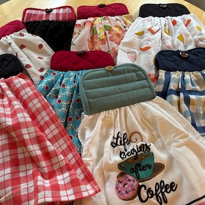 Hanging Kitchen Towel | Double Sided Towel |  Potholder Dish Towel Button Closure | Strawberries |Flowers | Coffee | Wine | Animals | Gifts