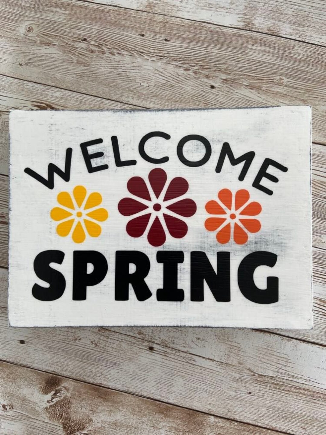 Distressed Wooden Welcome Spring Sign: Floral Farmhouse Decor (5x7) - Etsy