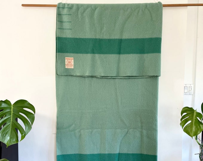 Vintage Green Wool Blanket Hudsons Bay Four Point Etsy