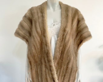 Vintage silk lined mink shawl formal jacket. 1950s Marshall and Fields fur wrap with pockets.