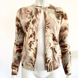 1990s lambs wool and Angora cardigan sweater, hand screen printed. Vintage cardigan, autumn colors.