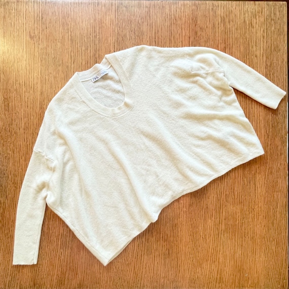 100 Percent Wool Zara Oversized Cozy Pullover Y2K vintage Zara  wool ivory cream colored oversized slouchy jumper,